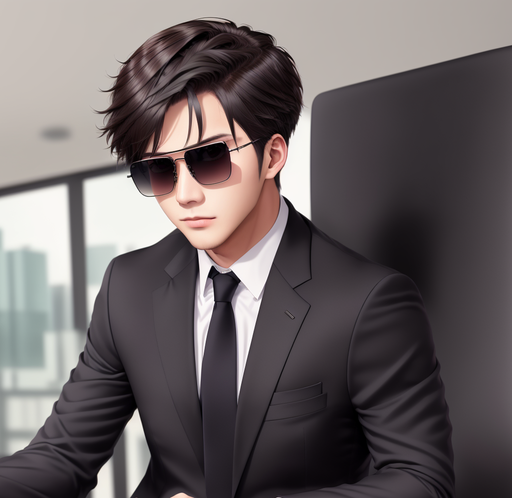 03030-439232389-Masterpiece, 4K, Ikemen, photorealistic,  , Badass Ikemen, wearing a business suit, sunglasses, sitting down, office background,.png